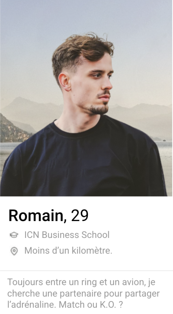 Description et photo pour Tinder idéales
